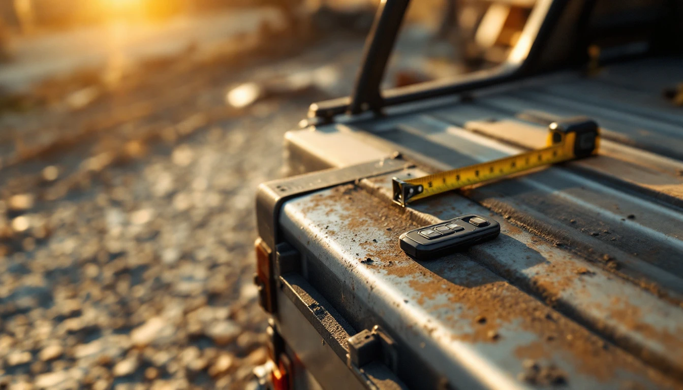Llave con chip y control de proximidad Ford sobre la caja de una pickup compacta durante una programacion movil en el DFW