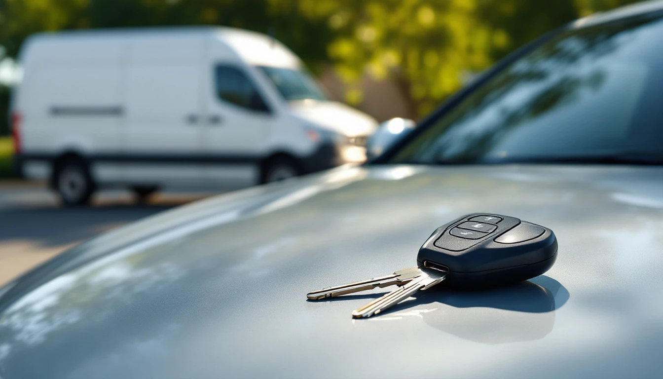 Cotizacion impresa sobre el cofre de un carro junto a una llave nueva y un equipo de programacion en un estacionamiento del Metroplex