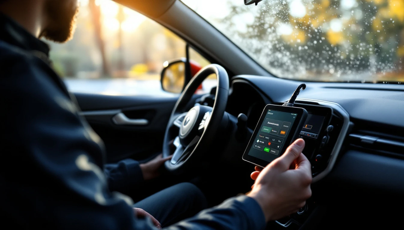 Tecnico conectando un programador de diagnostico al puerto OBD de una SUV compacta para programar el modulo inmovilizador en el DFW