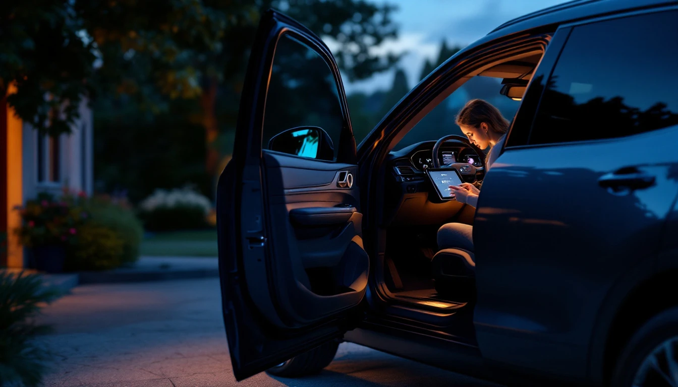 Control de proximidad nuevo y equipo de programacion junto a una SUV grande en una cochera del Metroplex DFW